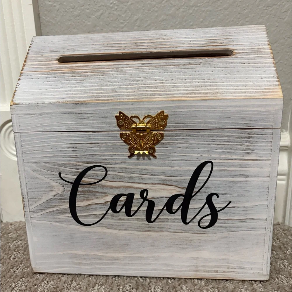Wooden 'Cards' Box with Gold Accent - White